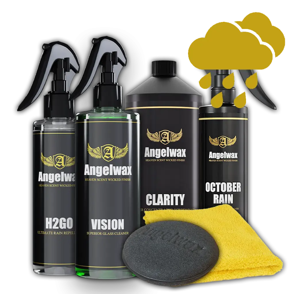 Rain Season Bundle Angelwax USA h2go hydrophobic rain repelling coating vision streak-free glass cleaner clarity concentrated hydrophobic screen-wash october rain automotive air freshener