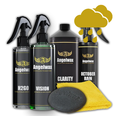 Rain Season Bundle Angelwax USA h2go hydrophobic rain repelling coating vision streak-free glass cleaner clarity concentrated hydrophobic screen-wash october rain automotive air freshener